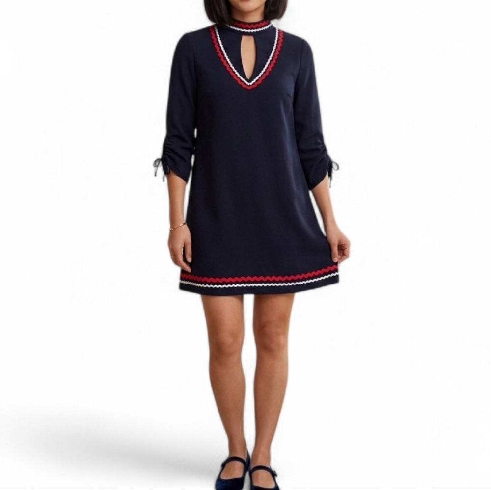 Zara Basic Navy Rick Rack Cutout Shift Dress